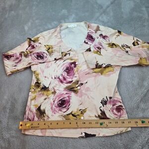 Neiman Marcus Silk Blend Floral Rose Cardigan Sweater Womens L Pink V-Neck EX